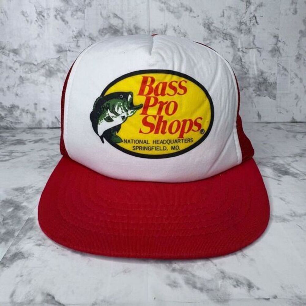VTG Bass Pro Shops Trucker Hat Snapback Cap Red Foam Mesh Fishing Springfield MO